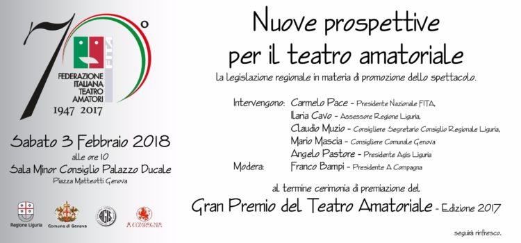 “Nuove prospettive per il teatro amatoriale” – sabato 3 febbraio al Palazzo Ducale di Genova incontro sulla legislazione regionale in materia di spettacolo